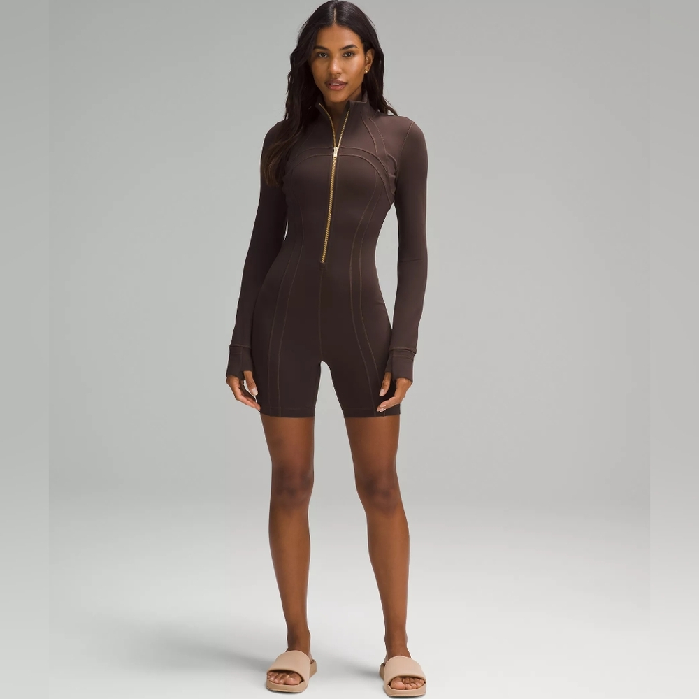 Lululemon Define Long-Sleeve Bodysuit 6" *Luon Espresso Size 12 Gold Zipper